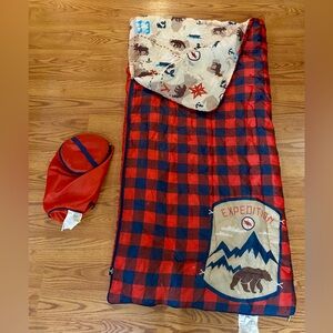 Red and Black buffalo plaid Checkered Sleeping Bag with Bear Design for kids